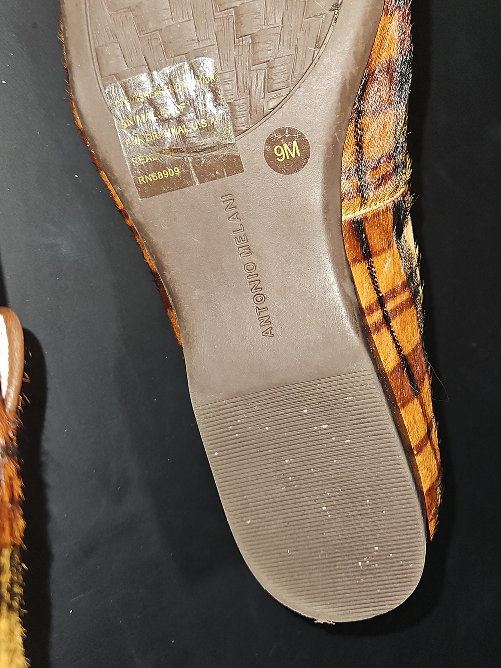 ANTONIO MELANI Yellow and Brown Plaid Calf Hair Women's Loafers Size 9 - Picture 9 of 13